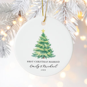 First Christmas Married Newlywed Photo Ceramic Ornament