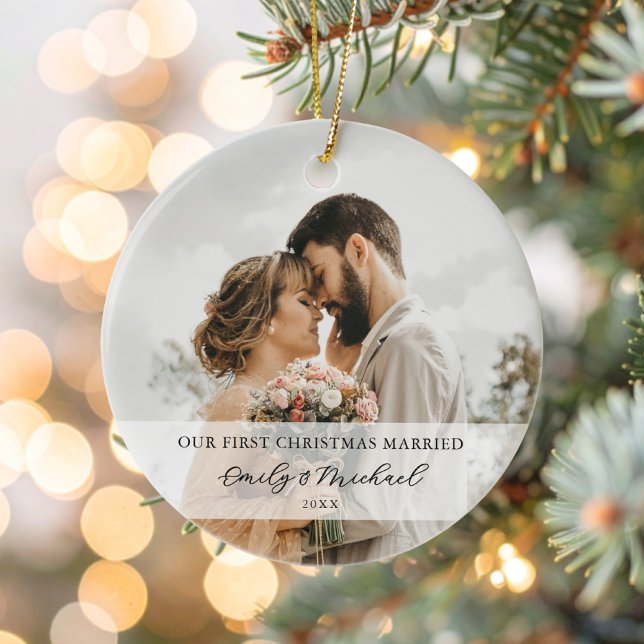 First Christmas Married Newlywed Photo Ceramic Ornament (Creator Uploaded)