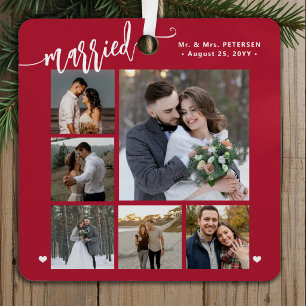 First Christmas married newlywed photo collage Metal Tree Decoration