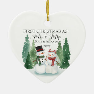 First Christmas Married Ornament Snowman Couple