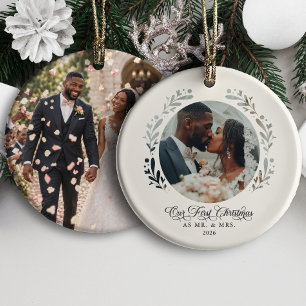 First Christmas Married Paper Cutout Photo Ceramic Ornament