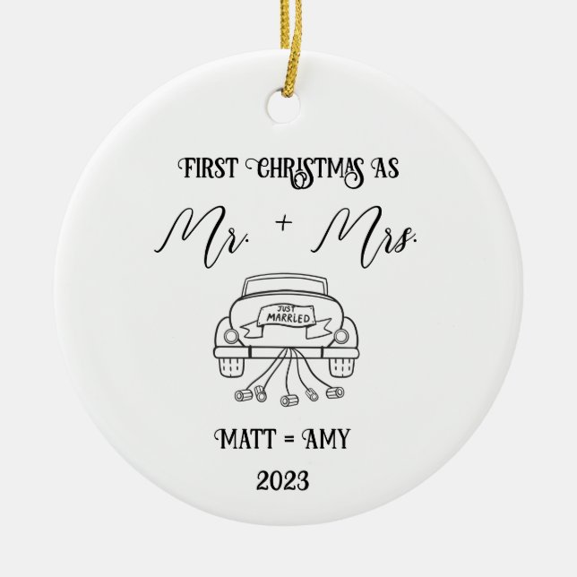 First Christmas Married, Personalised Ornament (Front)