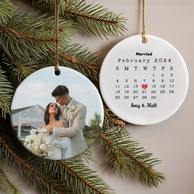 First Christmas Married Photo and Date Ceramic Ornament (Creator Uploaded)
