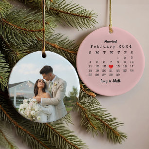 First Christmas Married Photo and Date Ceramic Ornament