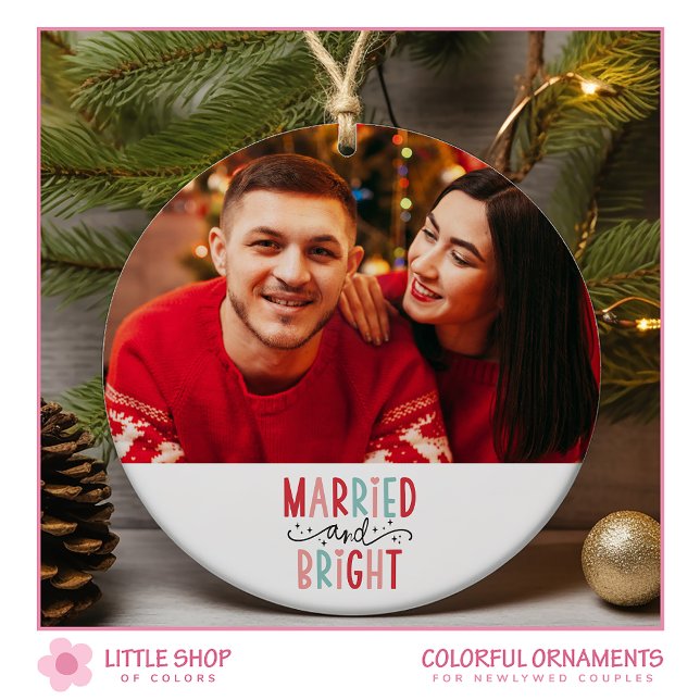 First Christmas Married Photo Ceramic Ornament (Creator Uploaded)
