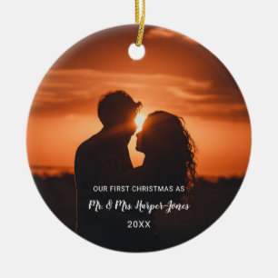 First Christmas Married Photo Ceramic Ornament