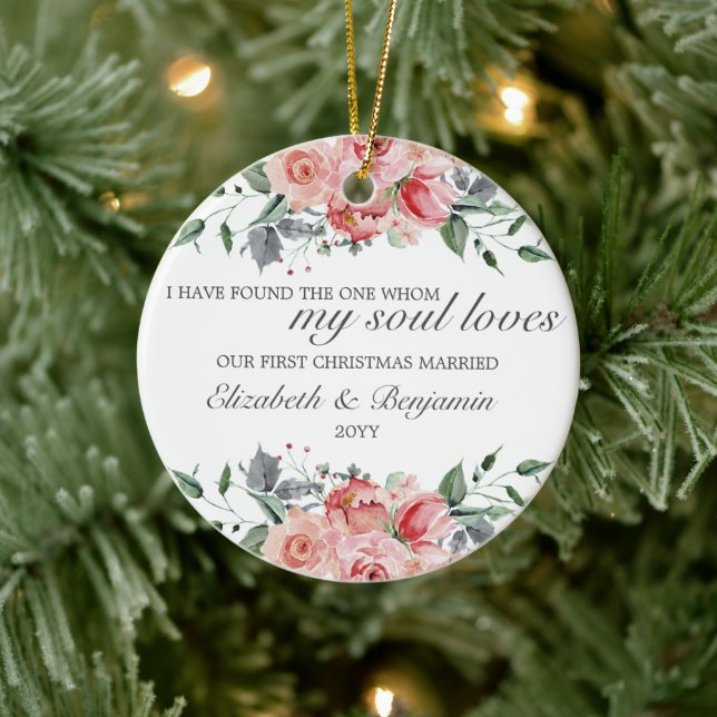 First Christmas Married Photo Christian Ceramic Ornament (Tree)
