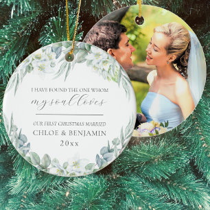 First Christmas Married Photo Christian Ceramic Ornament
