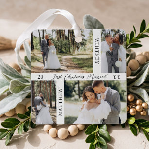 First Christmas Married Photo Collage Wedding Metal Tree Decoration