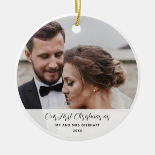 First Christmas Married Photo Elegant Keepsake Ceramic Ornament