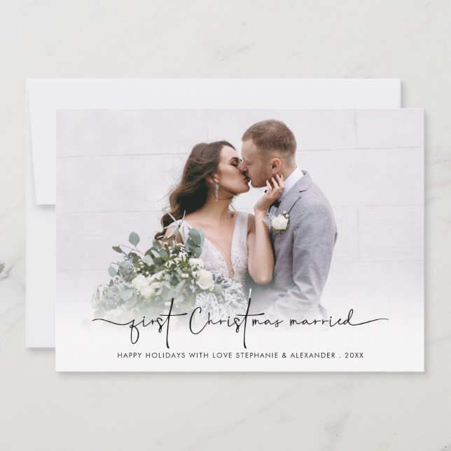 First Christmas Married Photo Overlay Names Year  Holiday Card (Front)