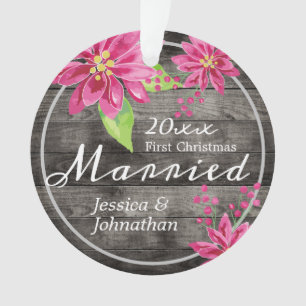 First Christmas Married Rustic Floral Ornament