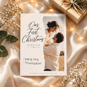 First Christmas Married Torn Edge Photo  Holiday Card