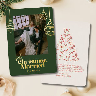 First Christmas Married Wedding Photo Green & Red Foil Holiday Card