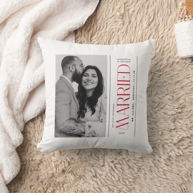 First  Christmas Married Wedding Photo Newlyweds Cushion (Blanket)
