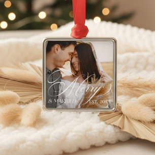 First Christmas Merry & Married Newlyweds Keepsake Metal Ornament