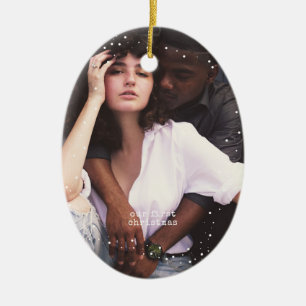 First Christmas   Minimal Typewriter Photo Oval Ceramic Ornament