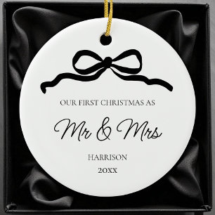 First Christmas Minimalist Newlywed Mr and Mrs Ceramic Ornament