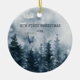 First Christmas Mist Forest Photo Ceramic Ornament