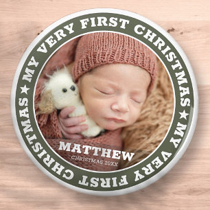 First Christmas Modern Custom Baby Photo Keepsake Magnet