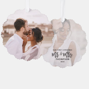 First Christmas Modern Mr Mrs Photo Template Tree Decoration Card