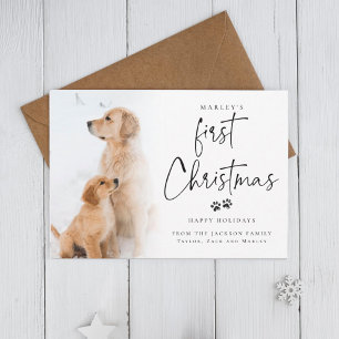 First Christmas   Modern Puppy Custom Photo Holiday Card