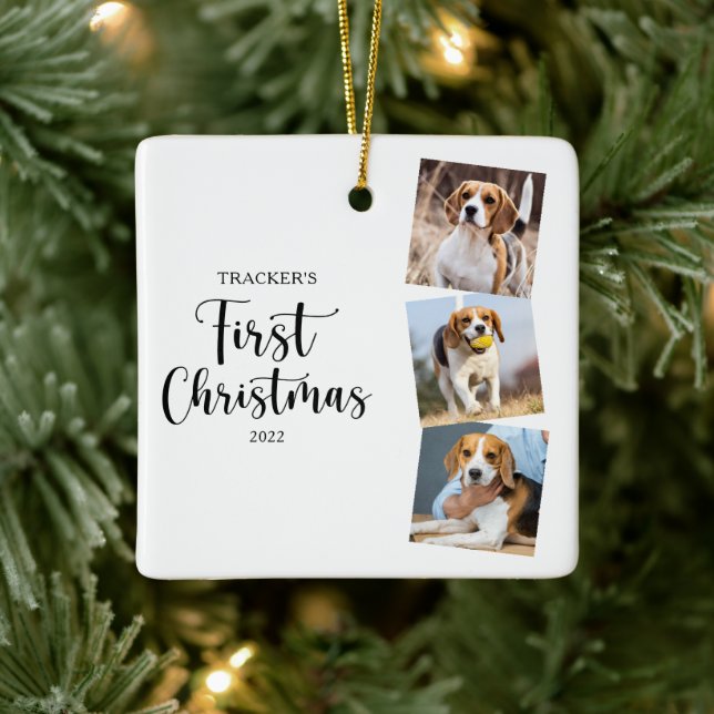 First Christmas Modern Simple Pet Puppy Dog Photo Ceramic Ornament (Tree)