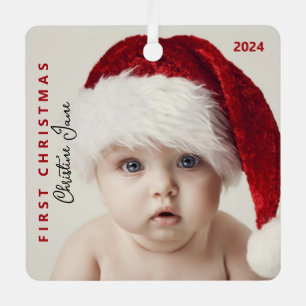 First Christmas   Modern Trendy Baby Photo Met Met Metal Tree Decoration