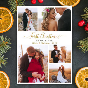 First Christmas Mr and Mrs 5 Photo Christmas Holiday Card