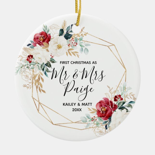 First Christmas Mr and Mrs Couple Ceramic Ornament (Front)