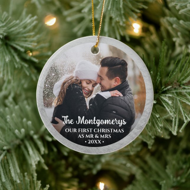 First Christmas Mr and Mrs Photo Ceramic Ornament (Tree)