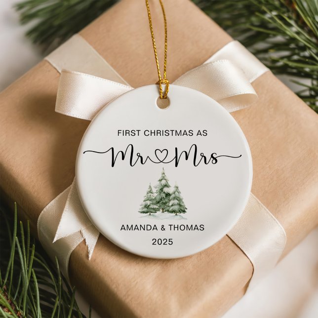 First Christmas Mr and Mrs Wedding Ceramic Ornament (Creator Uploaded)