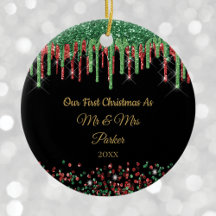 First Christmas Mr & Mrs Black Glam glitter drip