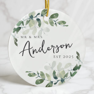 First Christmas Mr & Mrs Eucalyptus Ceramic Ornament
