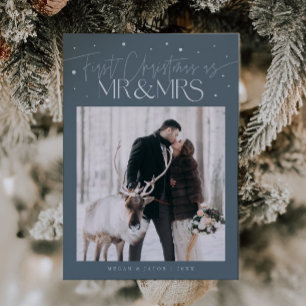 First Christmas Mr Mrs Newlywed Photo Slate Blue Holiday Card