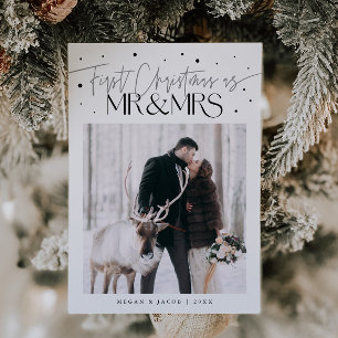First Christmas Mr Mrs Newlywed Photo White Holiday Card