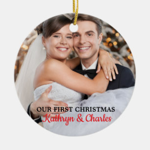 First Christmas Mr Mrs Personalised Photo Ceramic Ornament
