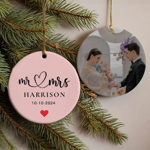 First Christmas Mr. & Mrs. Photo Brush Script Ornament