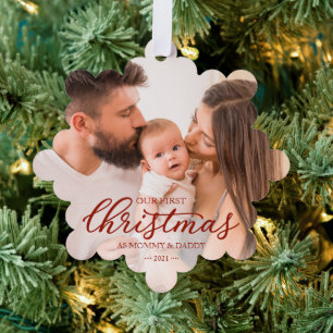 First Christmas Mum Dad Baby Photo Card
