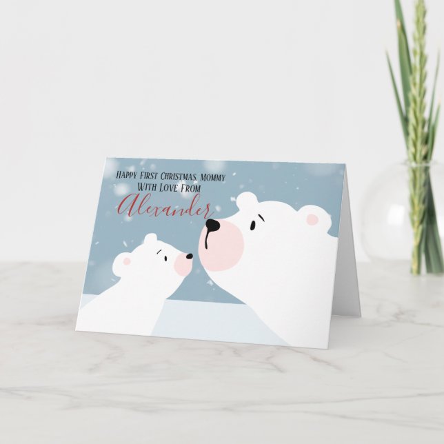 First Christmas Mummy Polar Bear Personalised Holiday Card (Front)