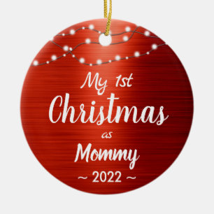 First Christmas Mummy String Lights Name Photo Ceramic Ornament