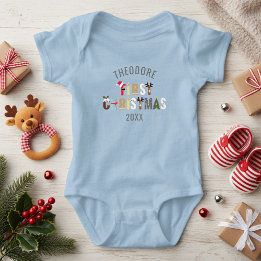 First Christmas Name Festive Letters Baby Bodysuit