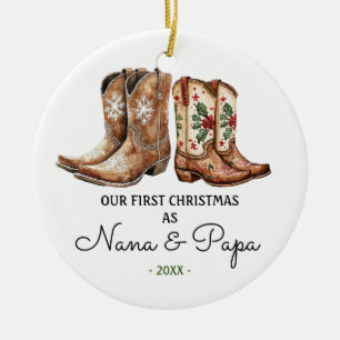 First Christmas Nana and Papa Cowboy Cowgirl Boots Ceramic Ornament