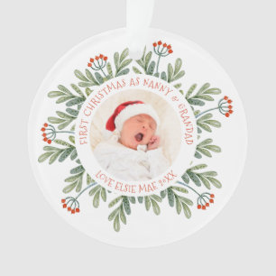 First Christmas Nanny Grandad Photo Names Leaves Ornament