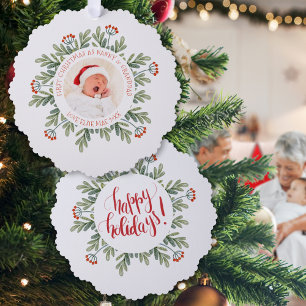 First Christmas Nanny Granddad Photo Berries Tree Decoration Card