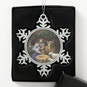 First Christmas nativity Snowflake Pewter Christmas Ornament