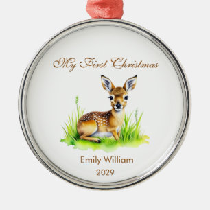 First Christmas natural deer Metal Ornament