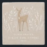 First Christmas natural reindeer delicate elegant  Stone Coaster<br><div class="desc">First Christmas natural reindeer delicate elegant modern design. Part of a stunning collection.</div>