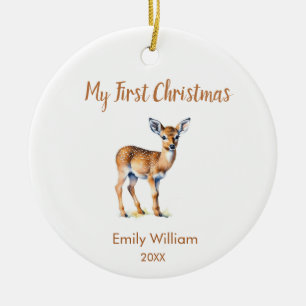 First Christmas natural reindeer Photo Ceramic Ornament
