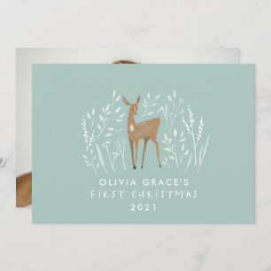 First Christmas natural reindeers delicate 1 photo Holiday Card